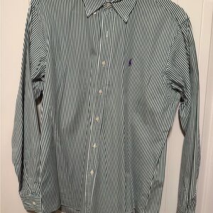 Ralph Lauren Men's Green and White Striped Shirt